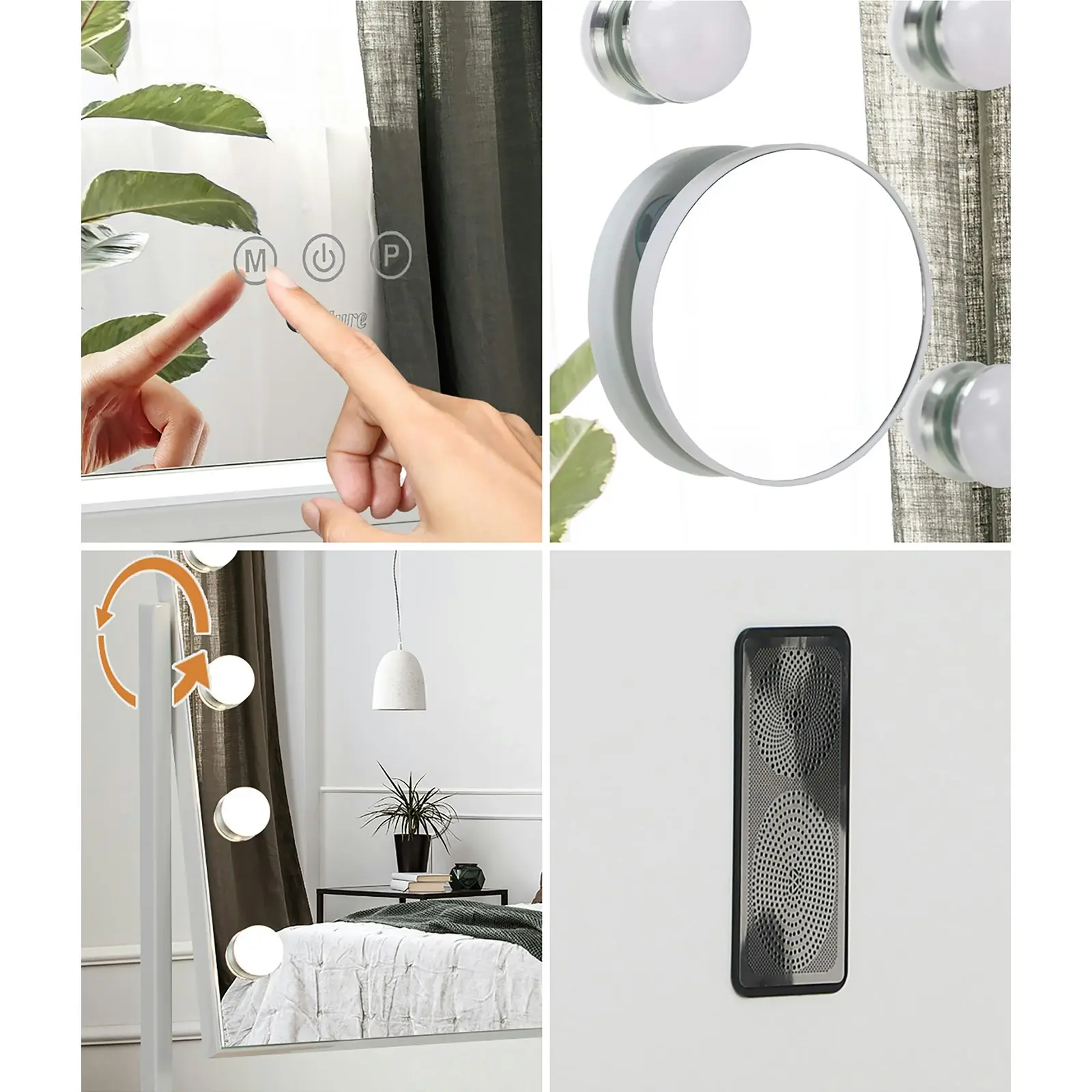 Oikiture 83x69cm Makeup Mirror Rotatable Bluetooth LED Hollywood Mirrors Magnifying