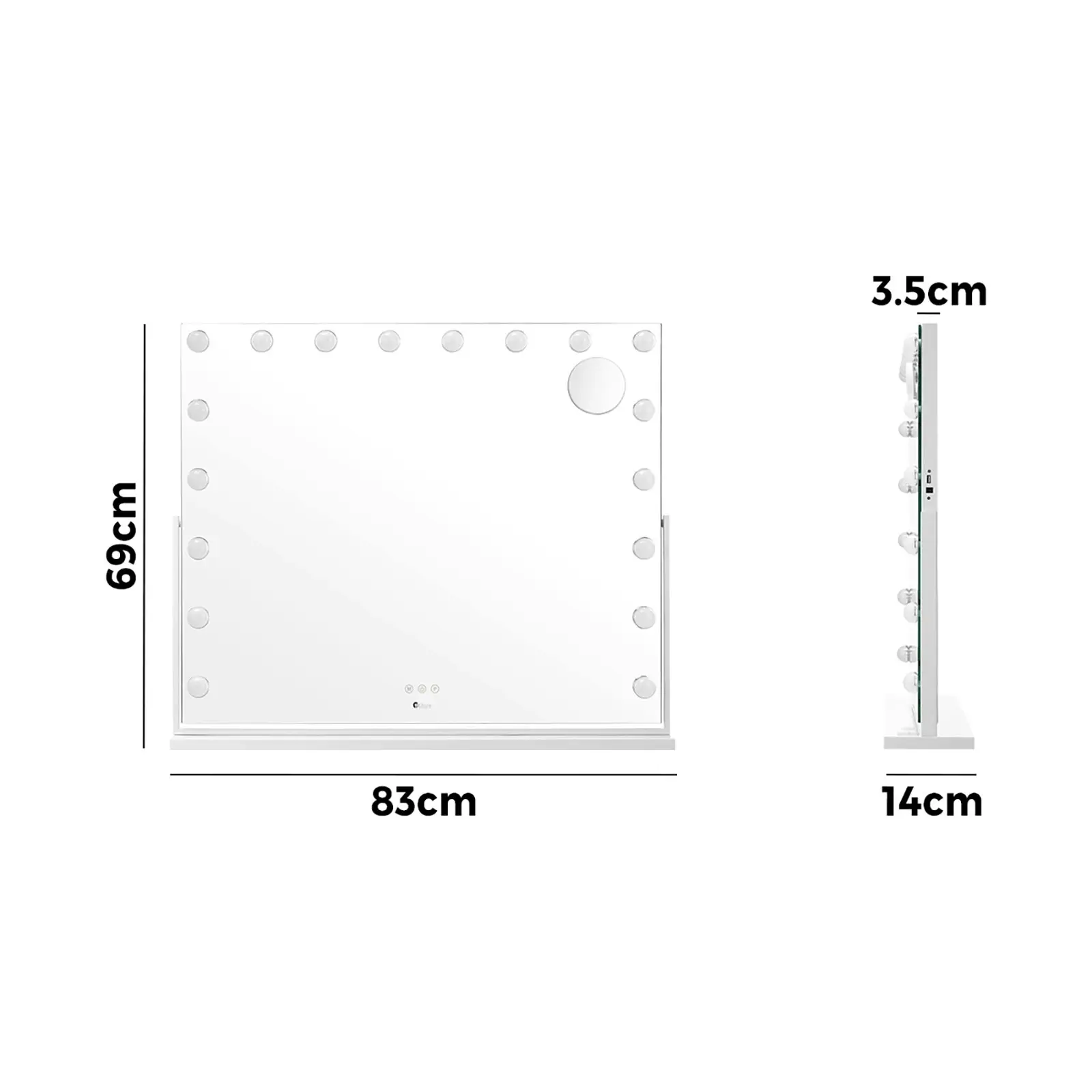 Oikiture 83x69cm Makeup Mirror Rotatable Bluetooth LED Hollywood Mirrors Magnifying