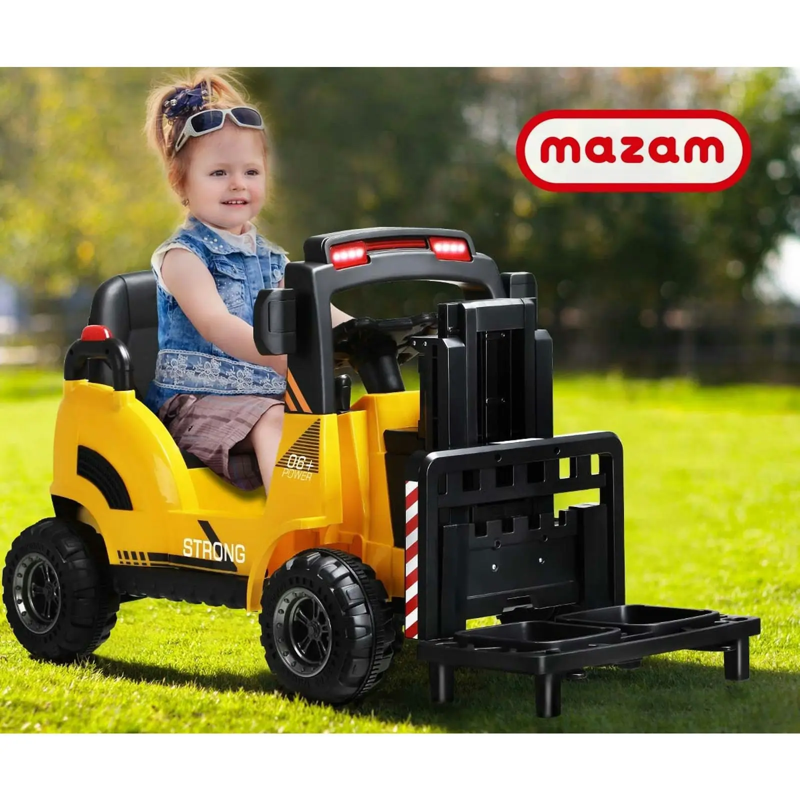 Mazam Kids Ride-On Forklift 12V Electric Operated Car Toy W/ Lift/Load Yellow