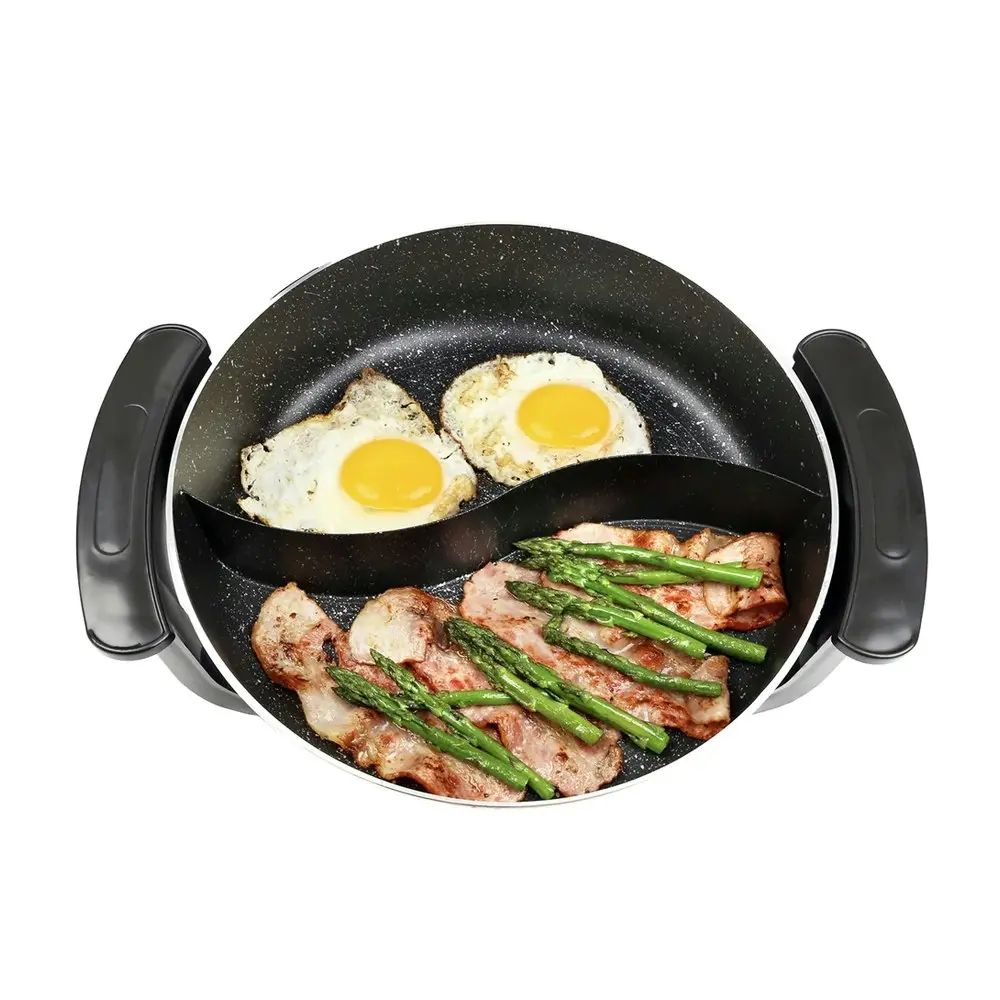 Healthy Choice Divided 1500W Electric Non Stick Fry Pan Cooker w/ Glass Lid