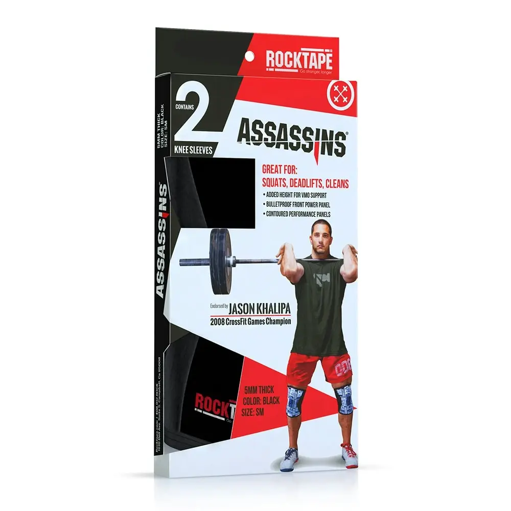 Rocktape Assassins 7mm Knee Compression Sleeves Sports/Gym Support Small Black