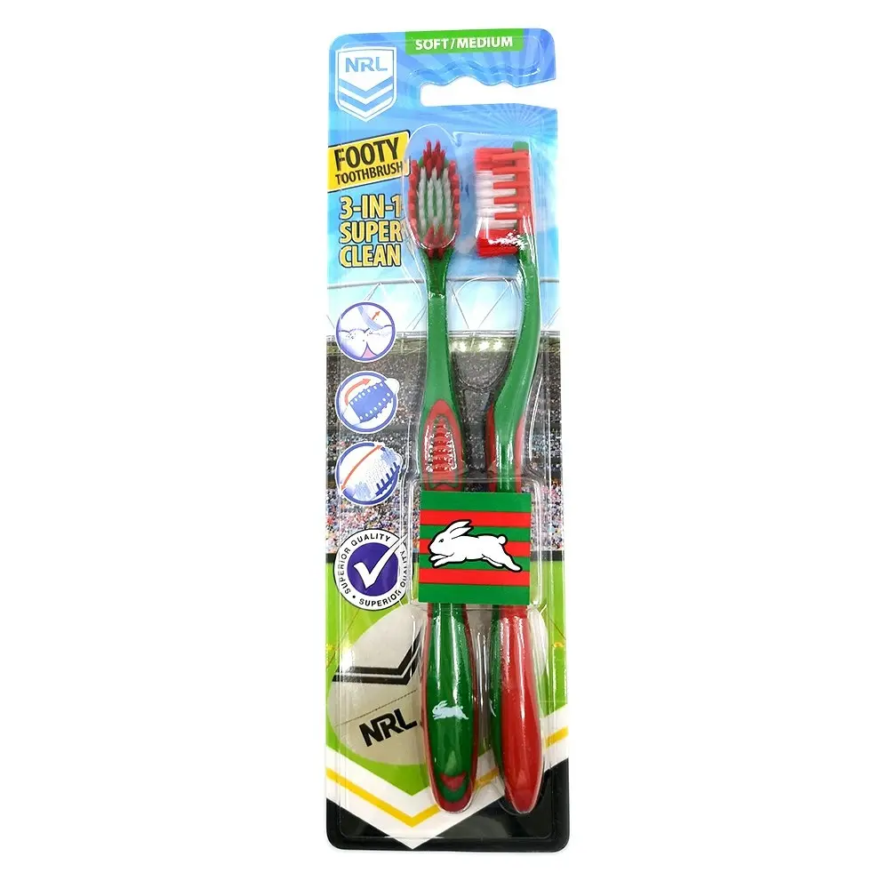 6pc NRL South Sydney Rabbitohs Soft/Medium Bristles Toothbrush Kids/Adults 6+