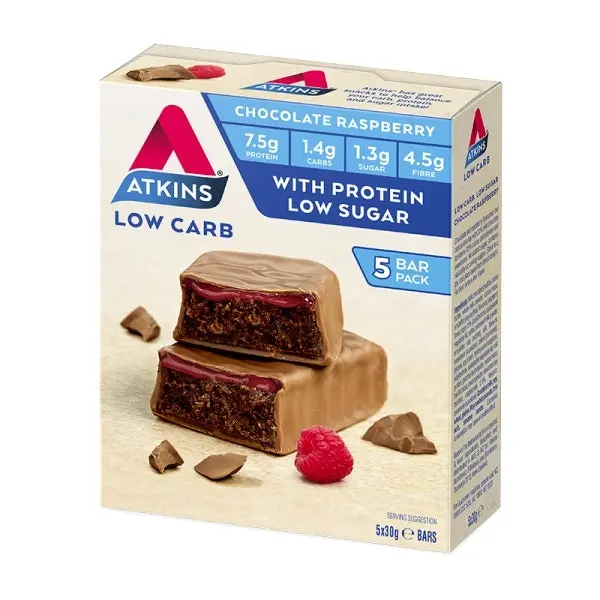 15pc Atkins Low Carb/Sugar 30g Endulge Protein Bar Snack Chocolate Raspberry