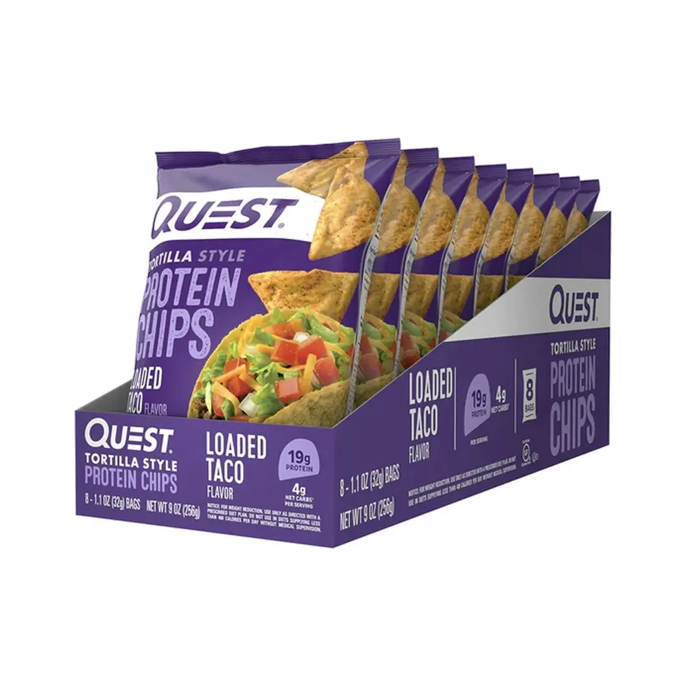 8PK Quest Protein Chips/Tortilla Snack Box Healthy Low Loaded Taco Flavoured 32g