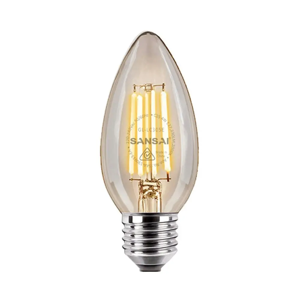 6x Sansai LED 230lm Candle Filament Smoky Glass Light Bulb C35 4W E27 Warm White