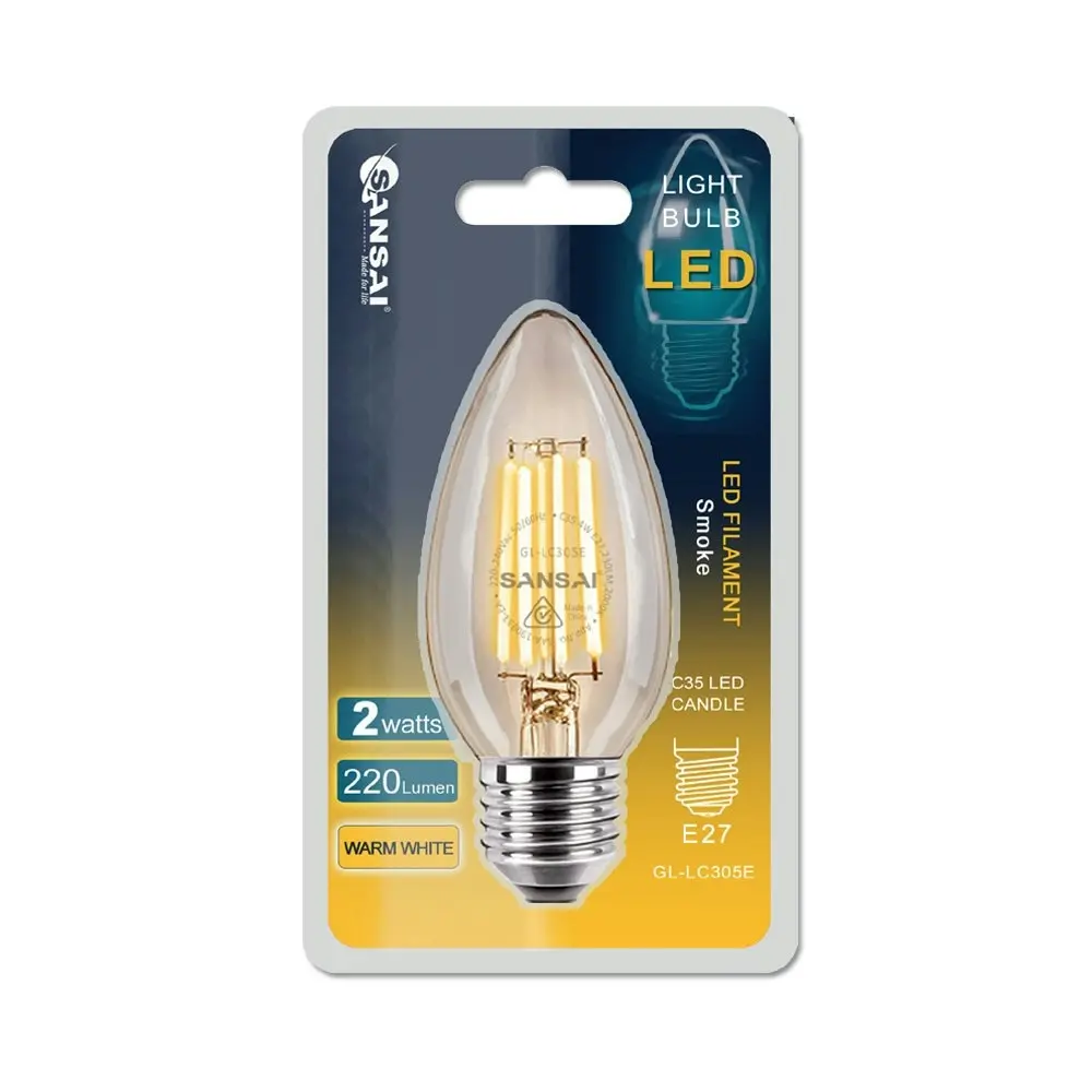 6x Sansai LED 230lm Candle Filament Smoky Glass Light Bulb C35 4W E27 Warm White