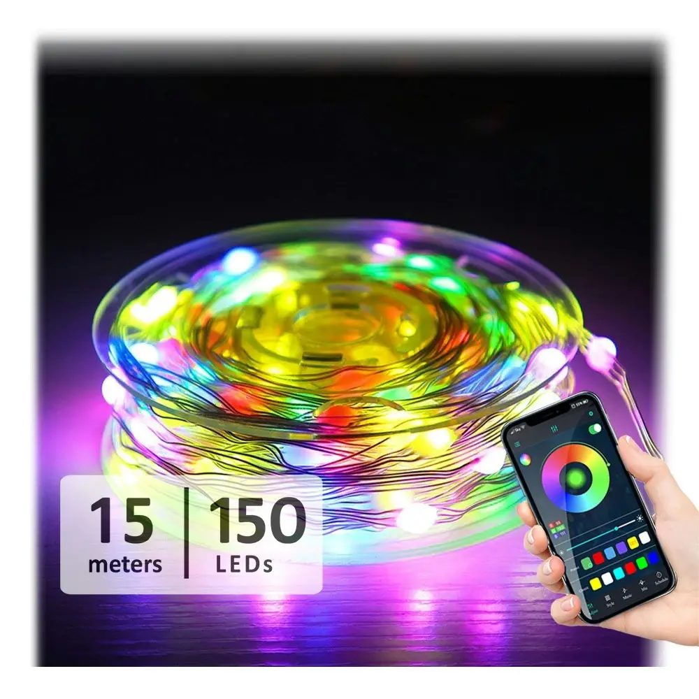 Sansai 15m RGB LED Bluetooth App Control Fairy Strip Party Lights IP65 w/Remote