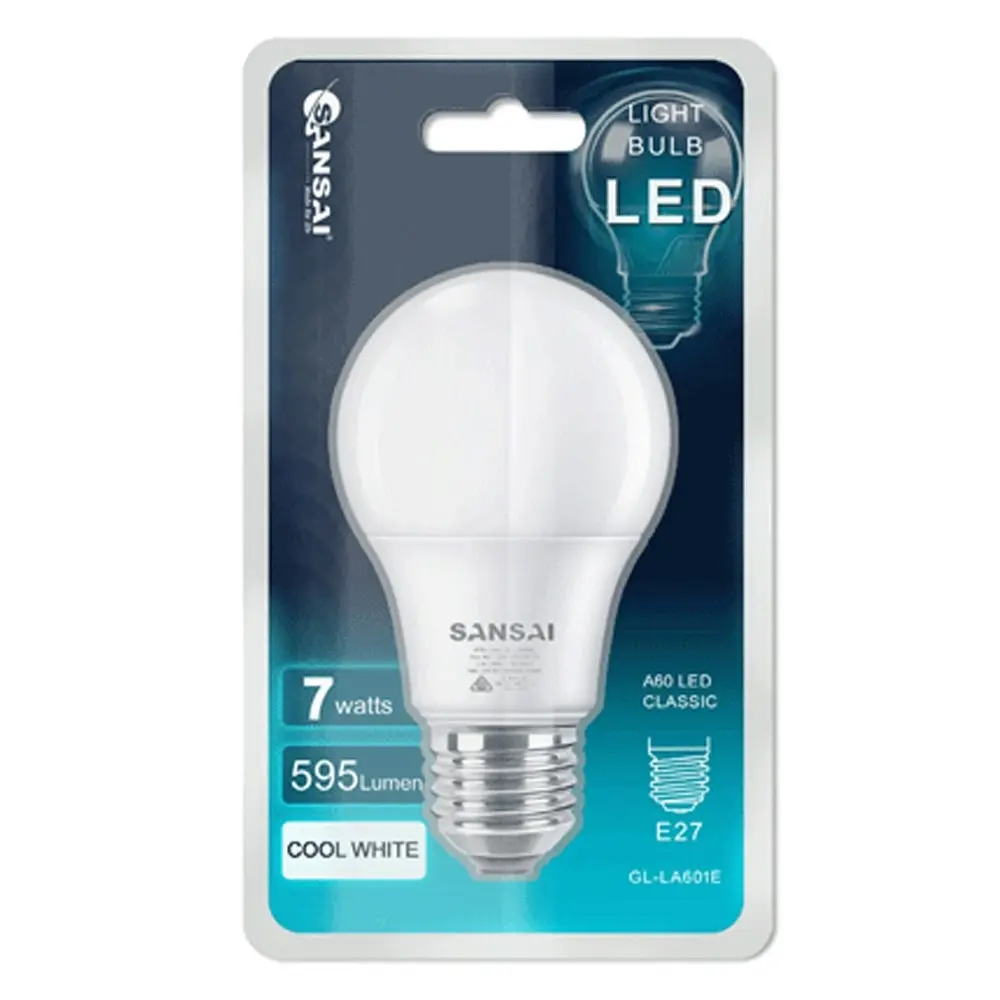 6x Sansai Home/Office LED 595lm Screw In Light Bulb A60 7W E27 Cool White 6500K