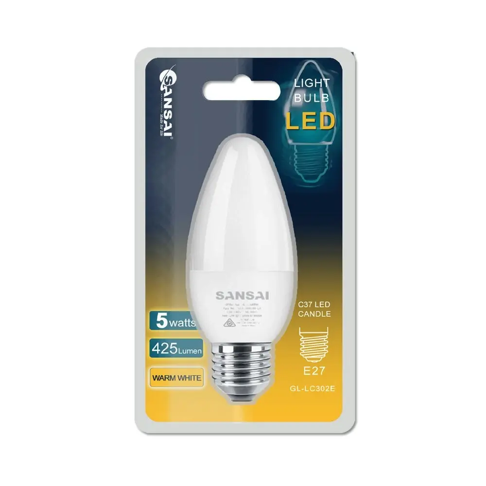 6x Sansai Home LED 425lm Screw Light Bulb C37 5W E27 Candle Warm White 3000K