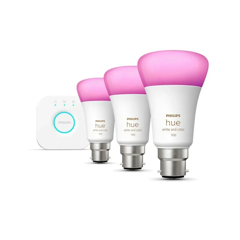 4pc Philips Hue White/Colour Ambiance Light Globes/Bulbs 11W A60 B22 w/Bridge