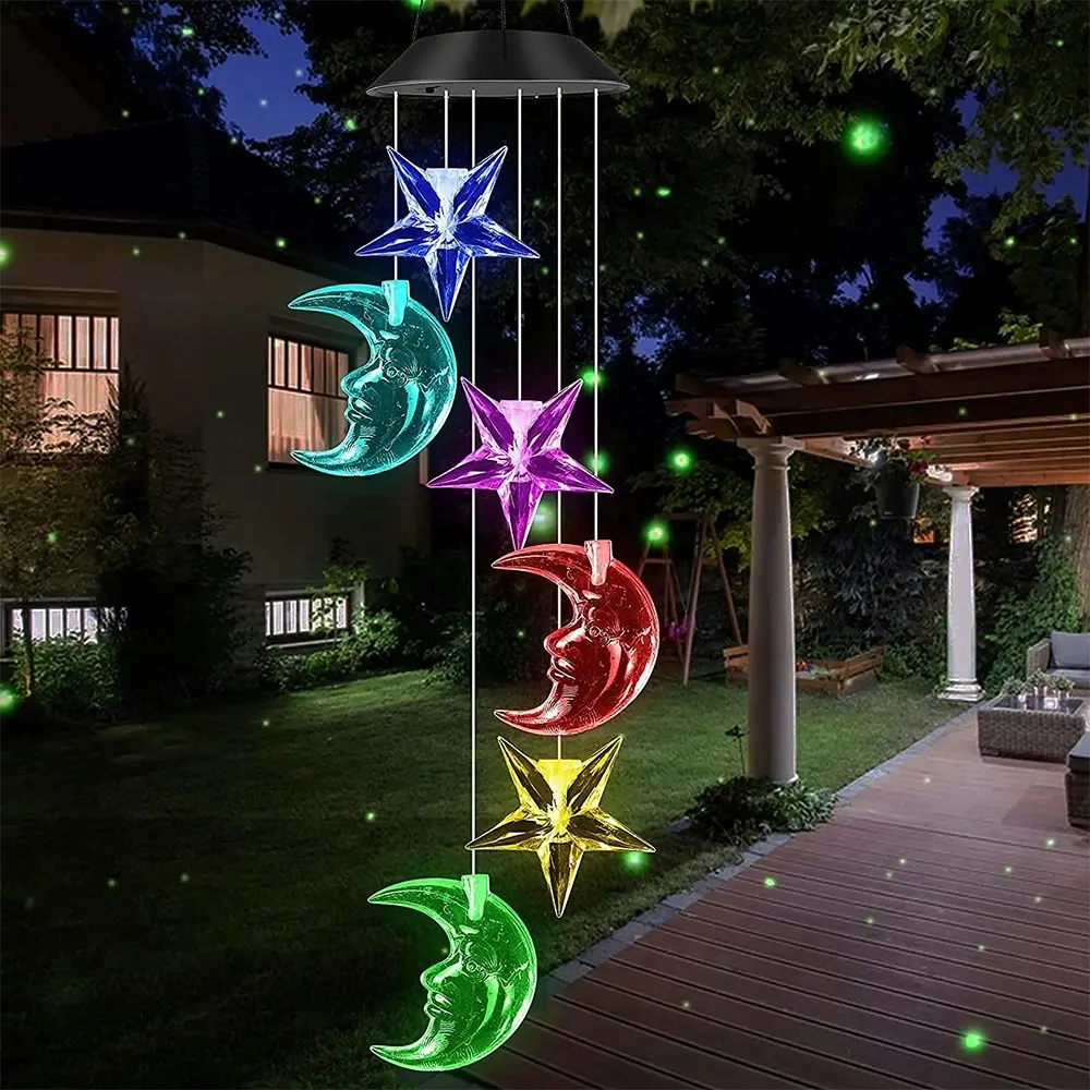 2PK 25th Hour Solar Colour Changing Stars & Moon Outdoor Hanging Wind Chime