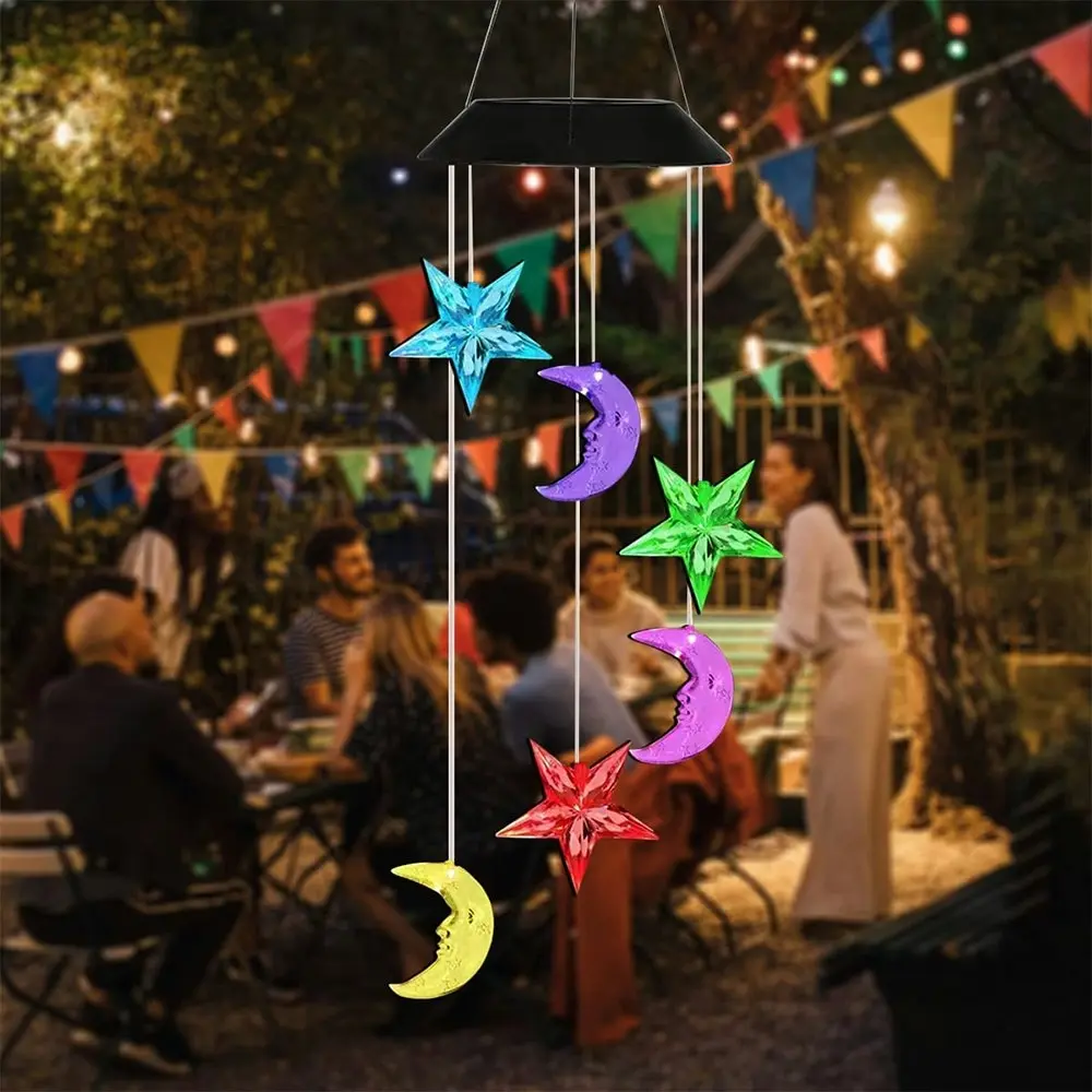 2PK 25th Hour Solar Colour Changing Stars & Moon Outdoor Hanging Wind Chime