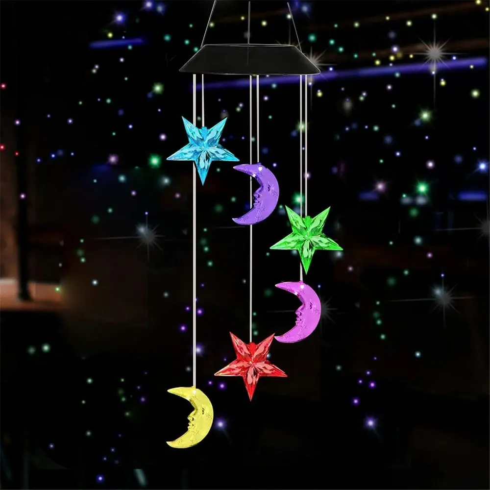 2PK 25th Hour Solar Colour Changing Stars & Moon Outdoor Hanging Wind Chime