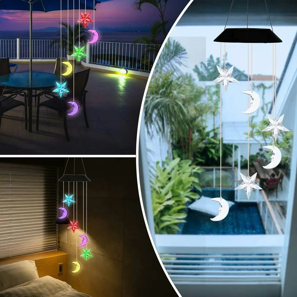 2PK 25th Hour Solar Colour Changing Stars & Moon Outdoor Hanging Wind Chime