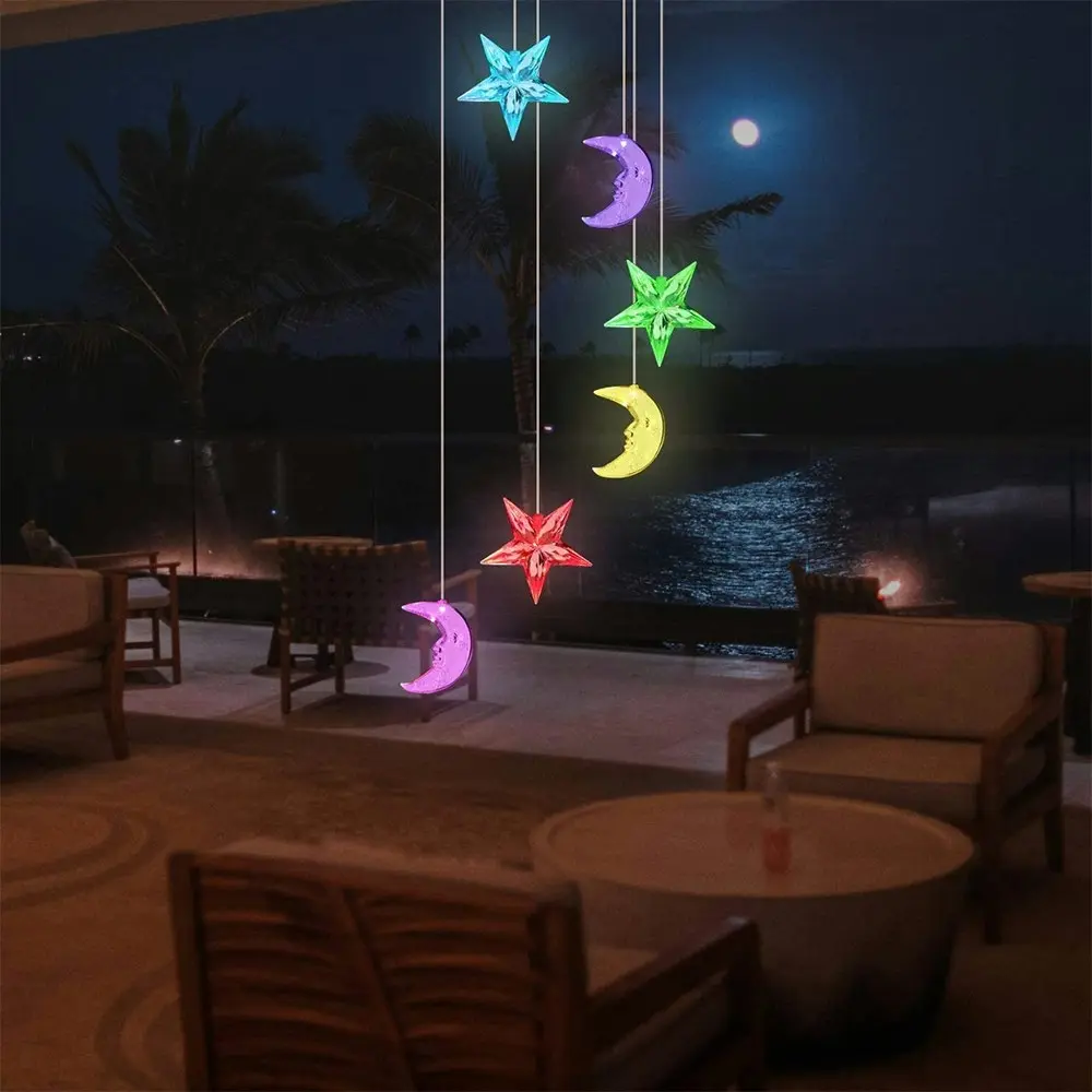 2PK 25th Hour Solar Colour Changing Stars & Moon Outdoor Hanging Wind Chime