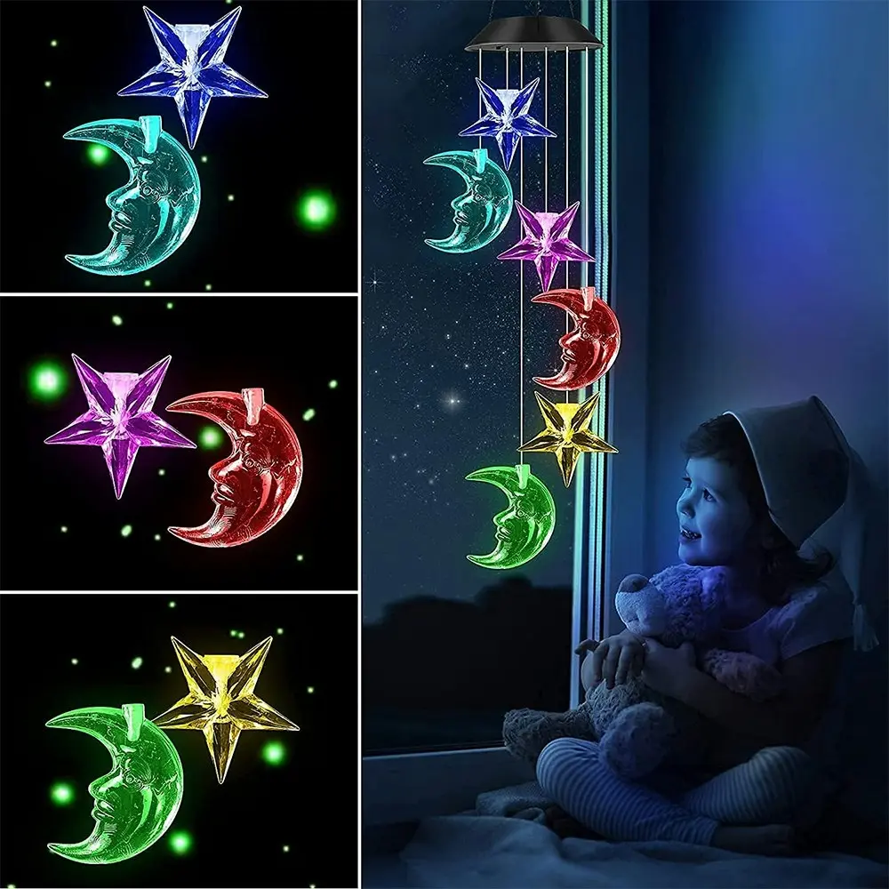 2PK 25th Hour Solar Colour Changing Stars & Moon Outdoor Hanging Wind Chime