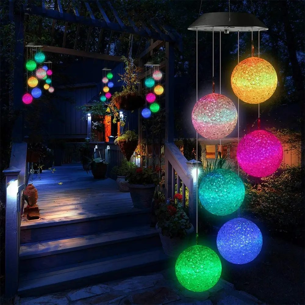 2PK 25th Hour Solar Colour Changing Garden Ball Outdoor Hanging Décor Wind Chime