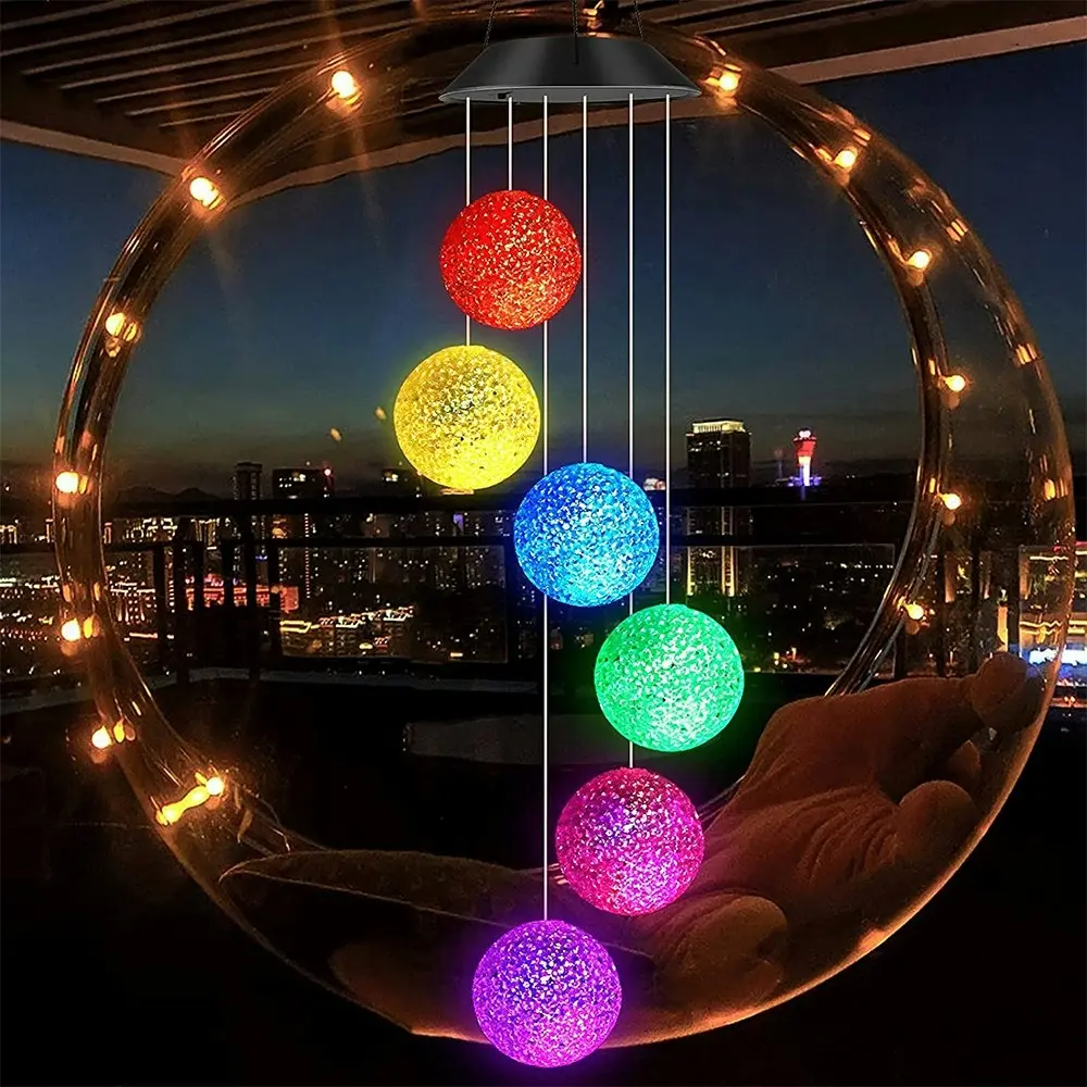 2PK 25th Hour Solar Colour Changing Garden Ball Outdoor Hanging Décor Wind Chime