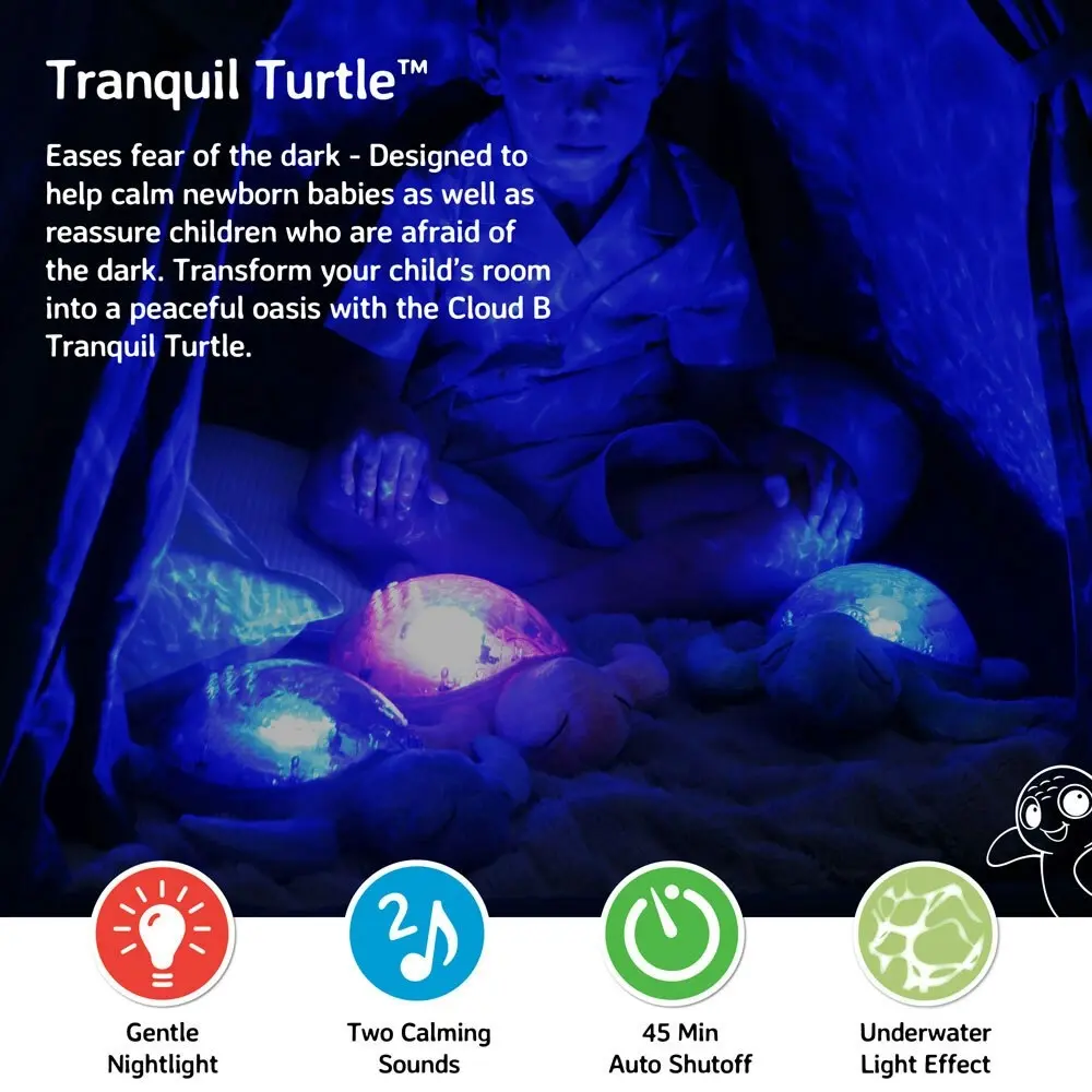 Cloud B Tranquil 27cm Turtle Night Light Projector Baby/Toddler Lamp 0m+ Aqua