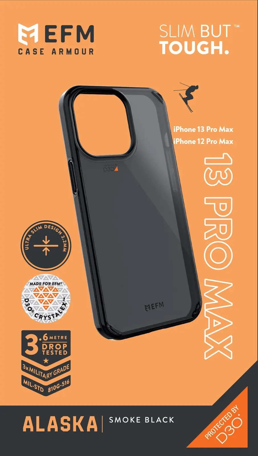 EFM Alaska Case Armour Cover w/ D3O Crystalex For iPhone 13 Pro Max Smoke Black