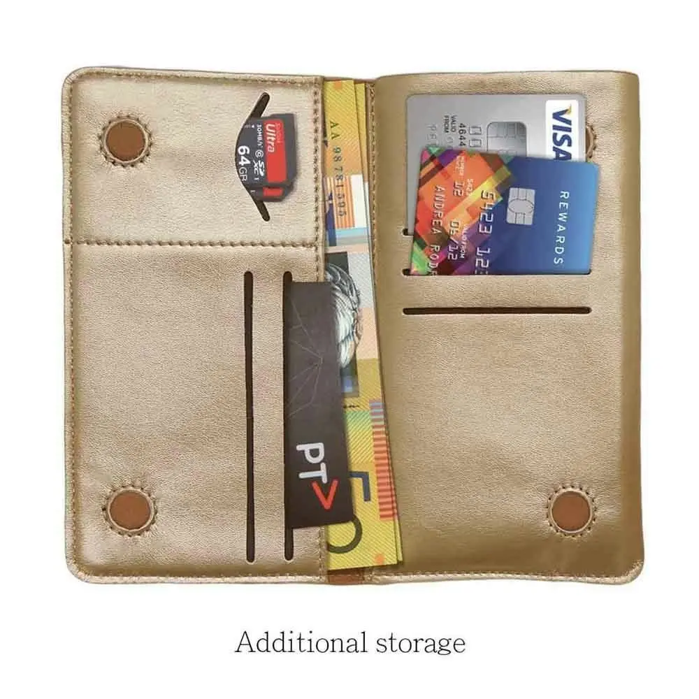 Urban Universal All-in-1 Wallet Case w/ Card Storage/Slot For 5.7in Phones Gold