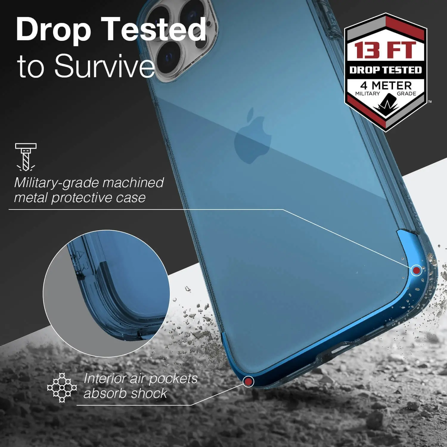 X-Doria Raptic Air Slim Shockproof Case/Cover For Apple iPhone 13 Pro Max Blue