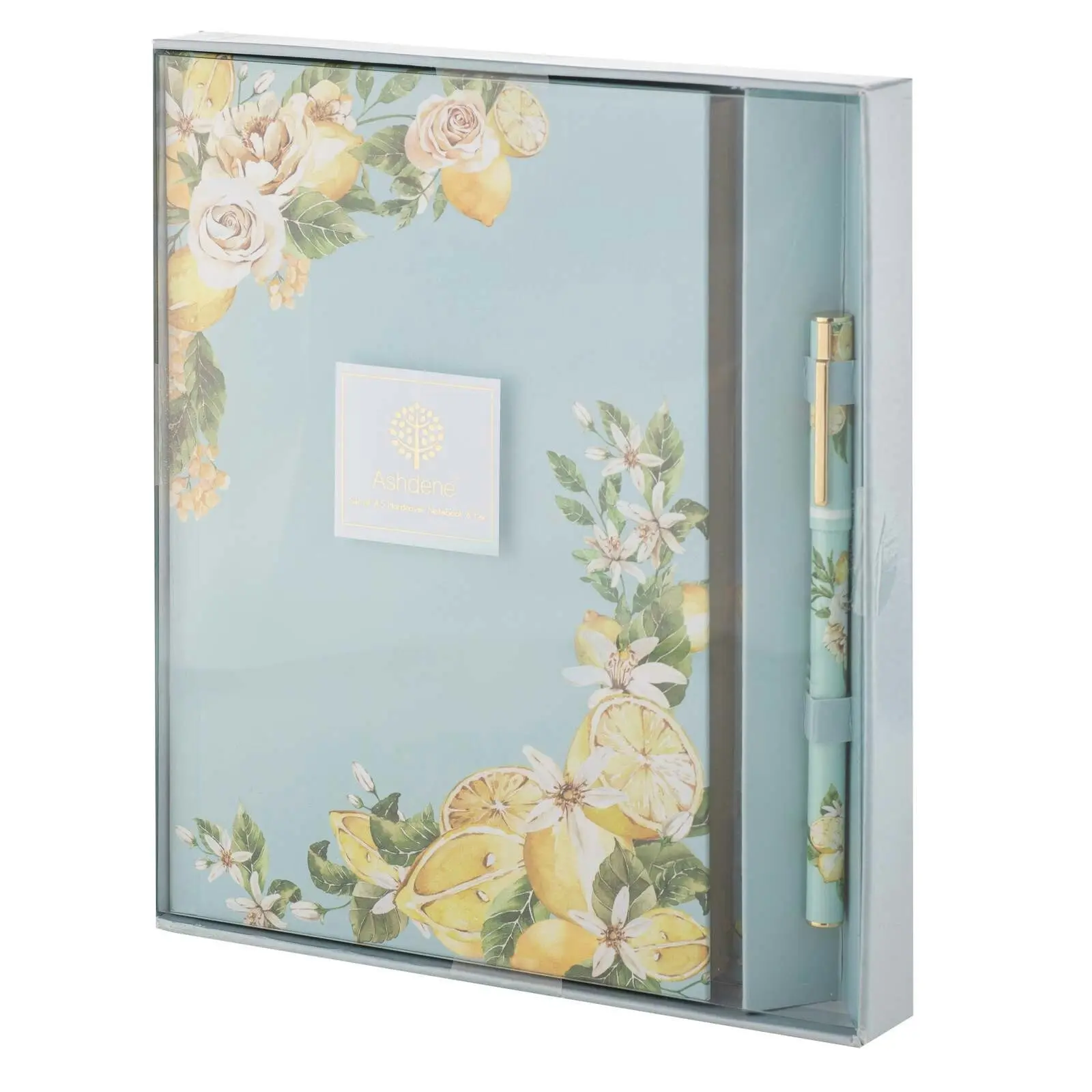 Ashdene Citrus Blooms Stationery Journal A5 Notebook & Pen Gift Set Blue/Lemon