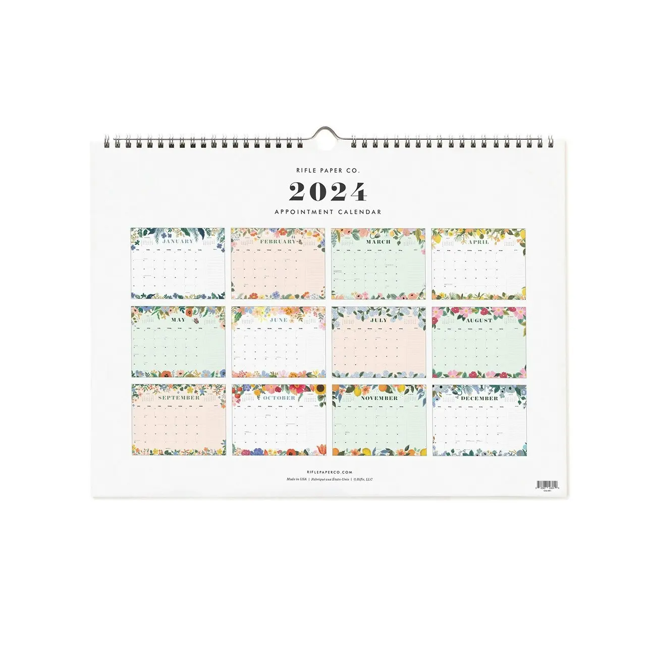 Rifle Paper Co 2024 40x30cm Double Spiral W/Hanger Blossom Appointment Calendar