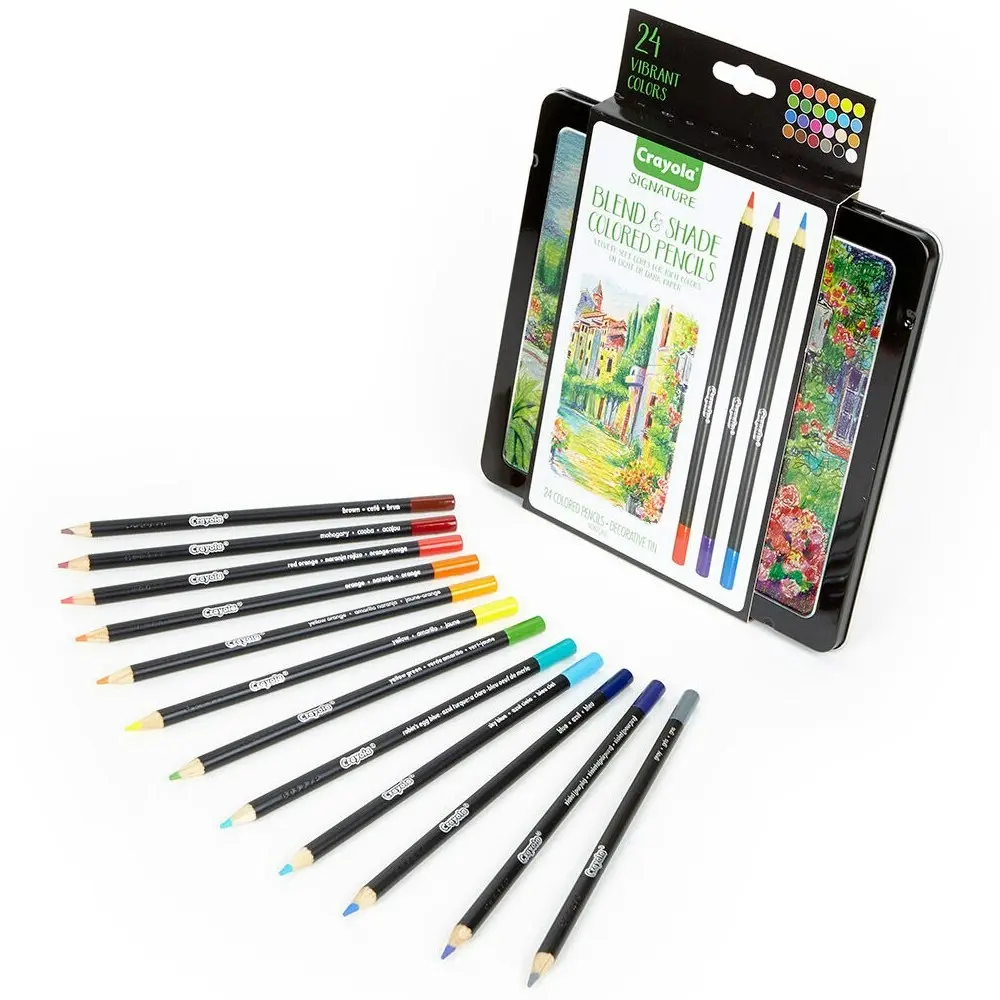 24pc Crayola Signature Blend & Shade Coloured Pencils w/Tin Art/Craft Stationery