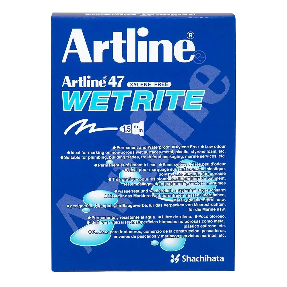 12PK Artline 47 Wetrite 1.5mm Bullet Nib Permanent Marker - Black