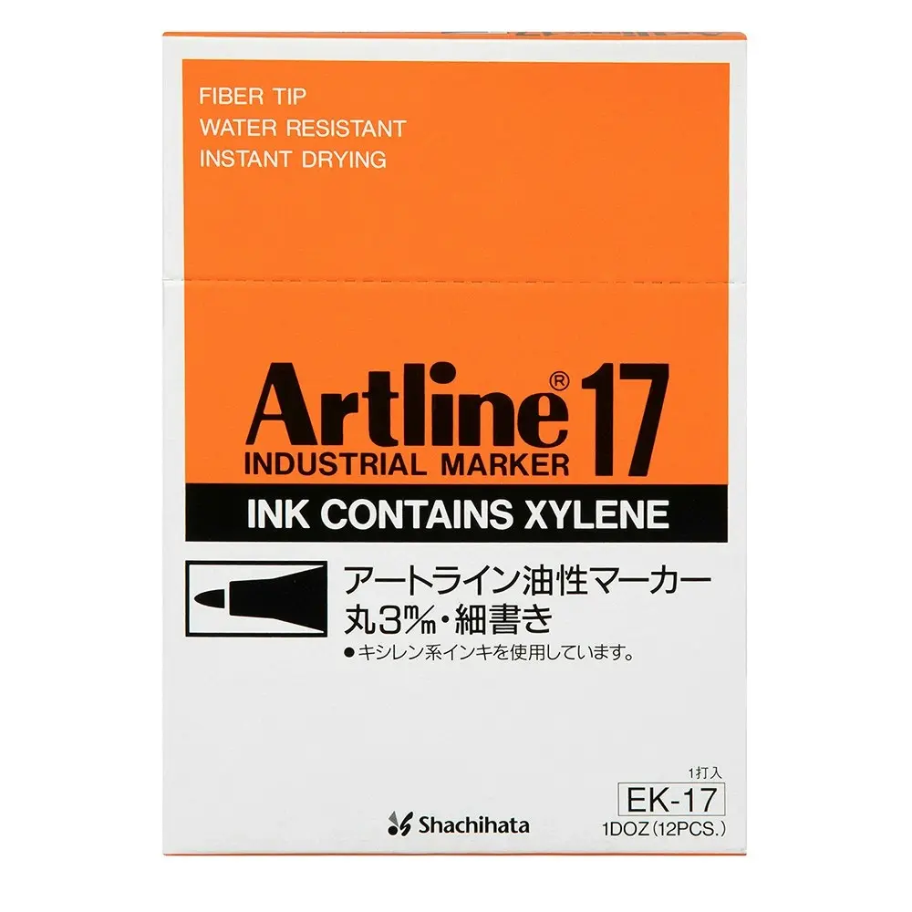 12PK Artline 17 Industrial Permanent Marker 1.5mm Bullet Nib - Black