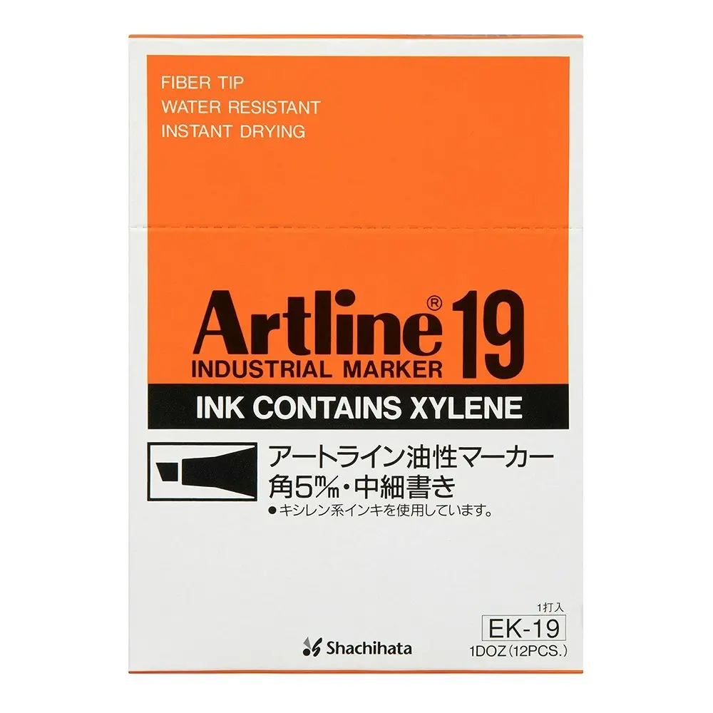 12PK Artline 19 Industrial Permanent Marker 5mm Chisel Nib - Black