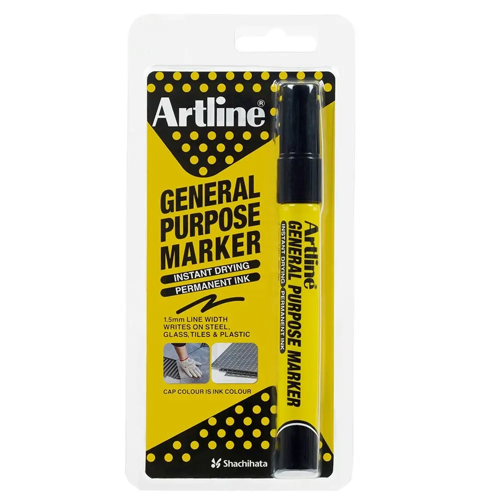 12PK Artline General Purpose Permanent Marker 1.5mm Bullet Nib - Black Hs