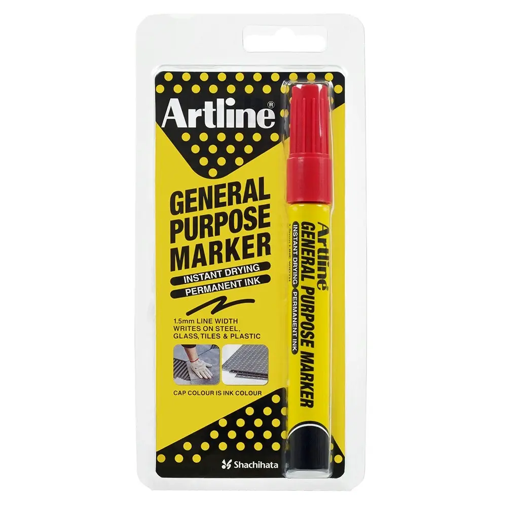 12PK Artline General Purpose Permanent Marker 1.5mm Bullet Nib - Red Hs