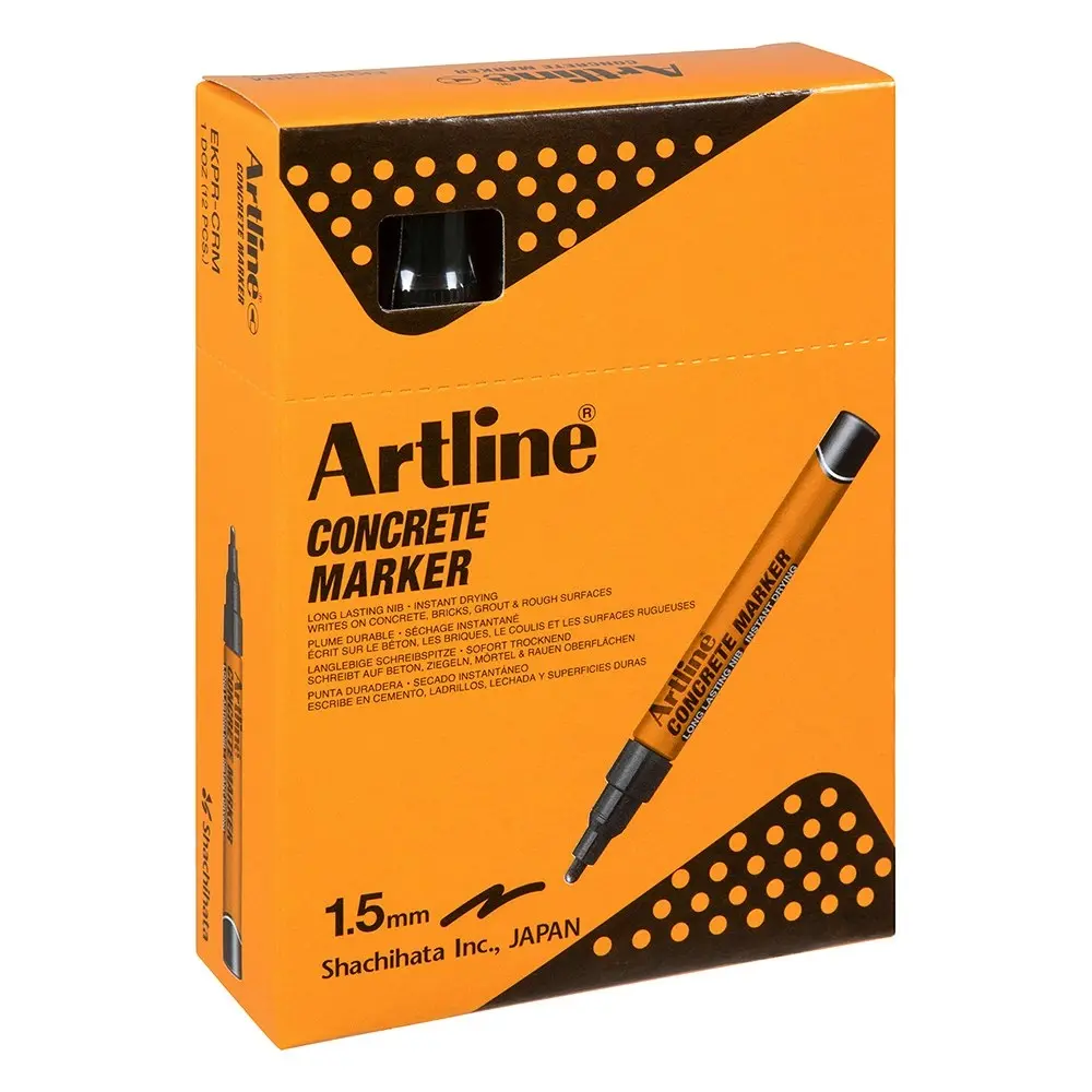 12PK Artline Concrete Permanent Marker 1.5mm Bullet Nib - Black