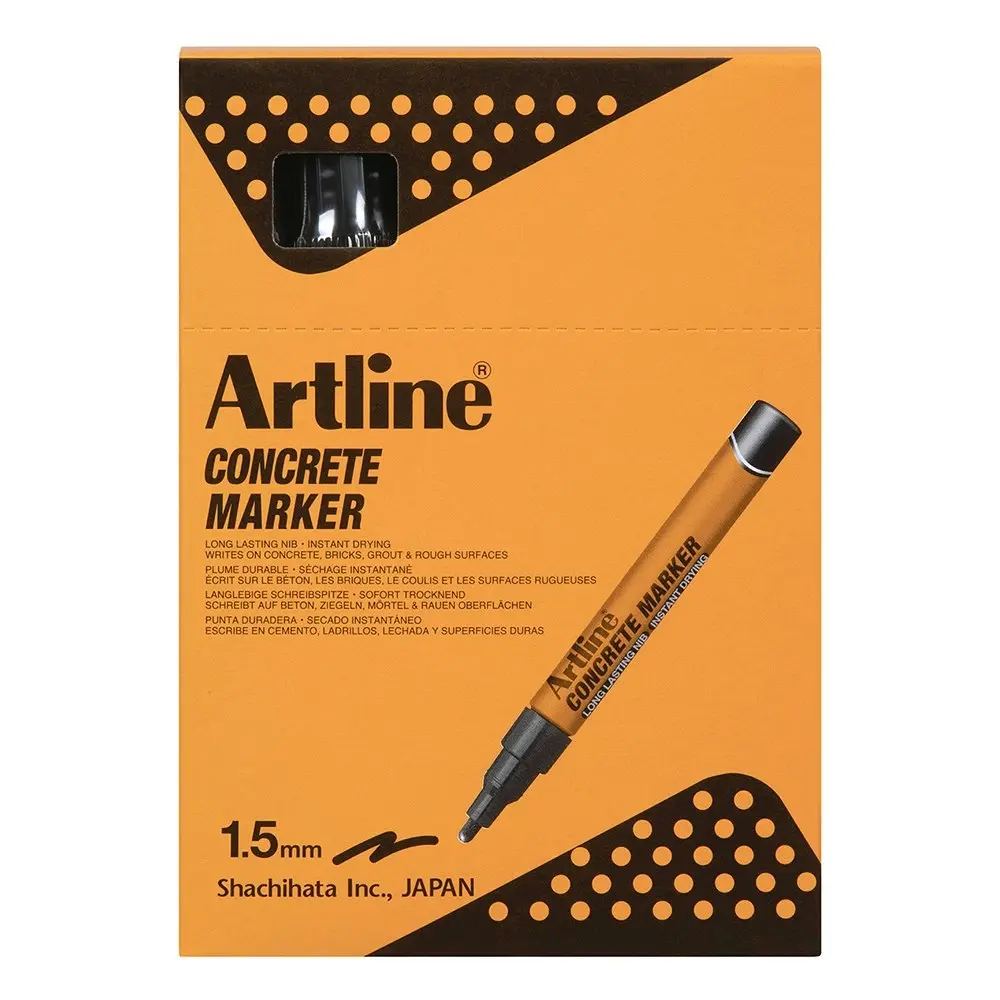 12PK Artline Concrete Permanent Marker 1.5mm Bullet Nib - Black