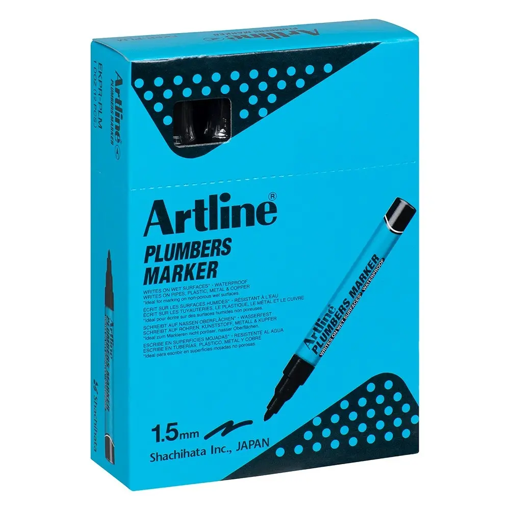 12PK Artline Plumbers Waterproof Permanent Marker - Black