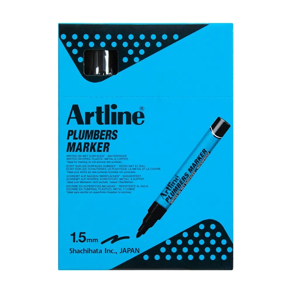 12PK Artline Plumbers Waterproof Permanent Marker - Black