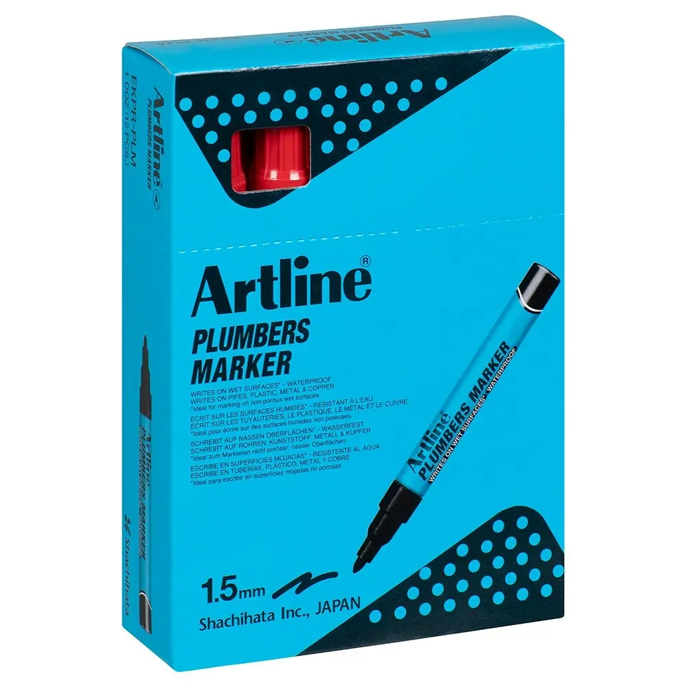 12PK Artline Plumbers Waterproof Permanent Marker - Red