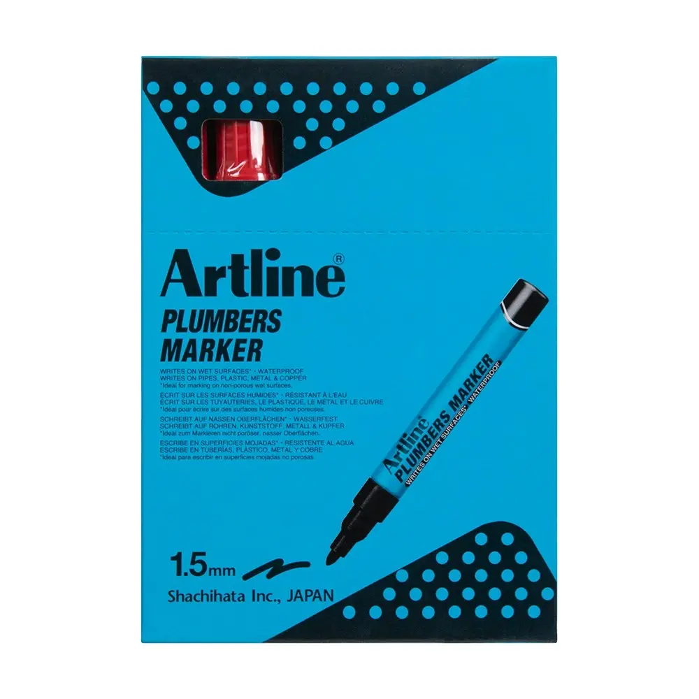 12PK Artline Plumbers Waterproof Permanent Marker - Red