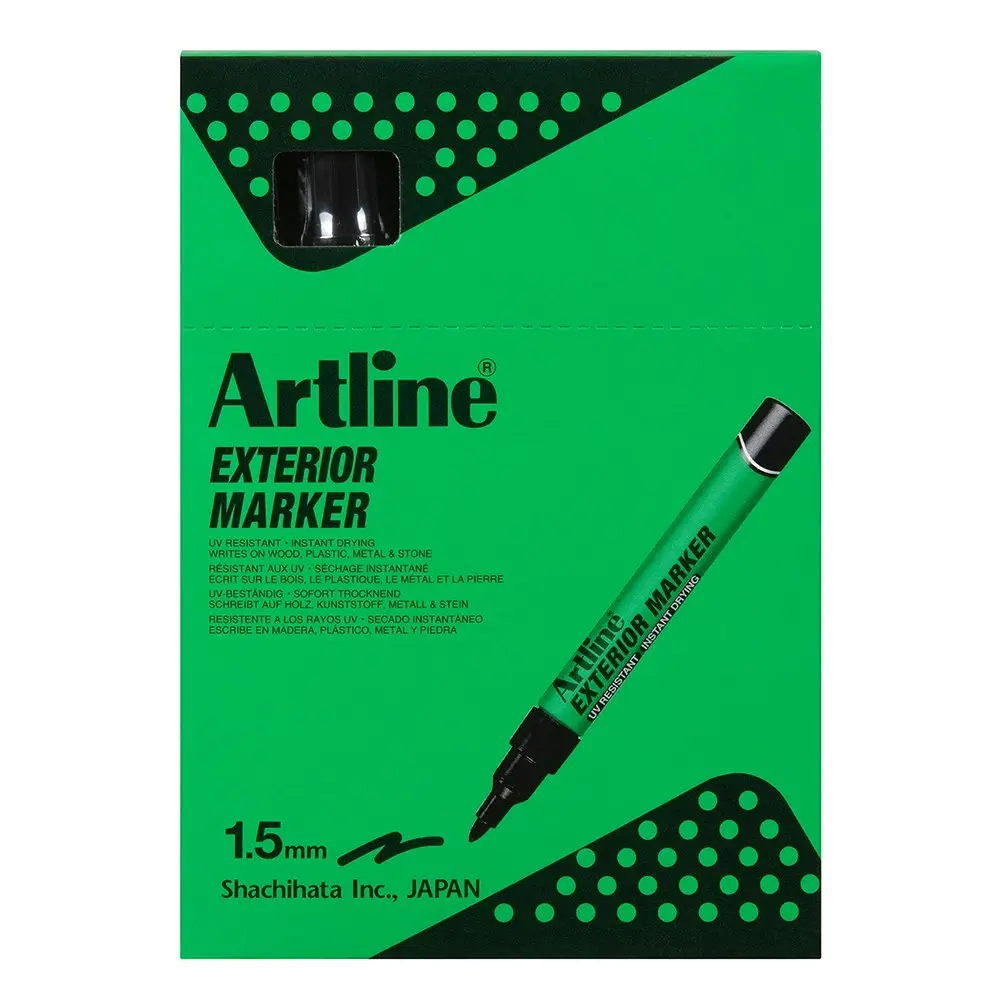 12PK Artline Exterior Permanent Marker 1.5mm Bullet Nib - Black