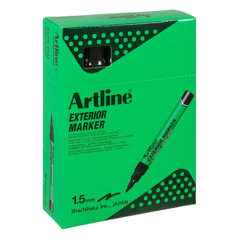 12PK Artline Exterior Permanent Marker 1.5mm Bullet Nib - Black