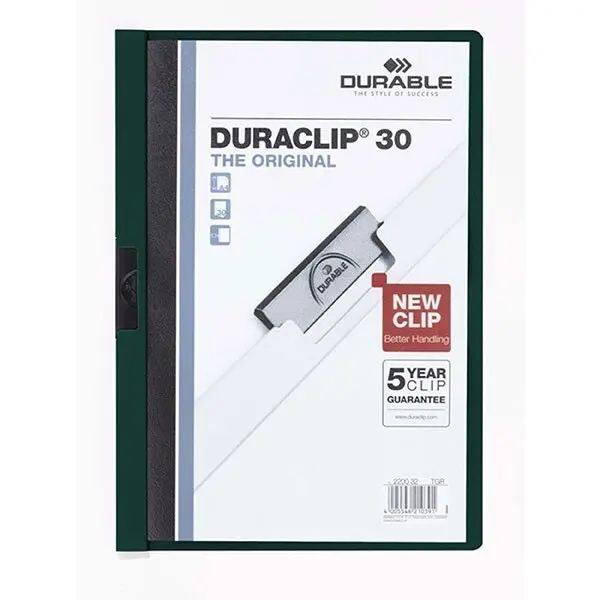 5x Durable Duraclip 30-Sheet A4 Document File Holder w/Transparent Cover Green