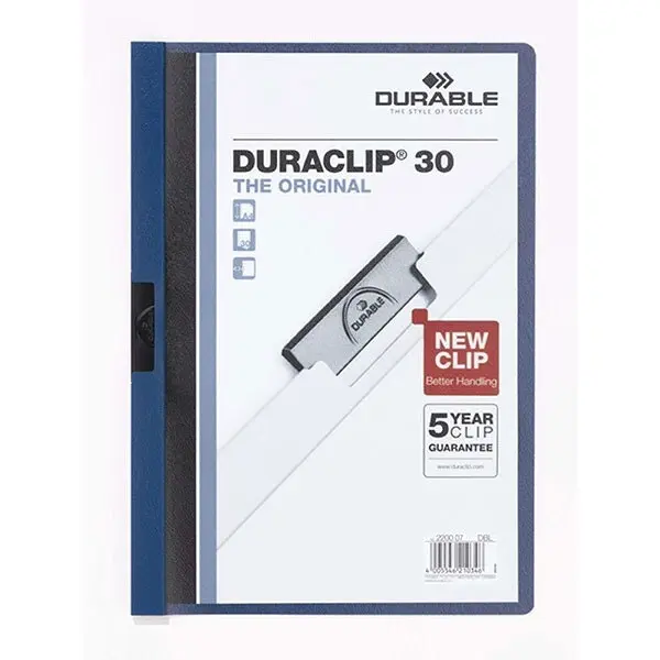 5x Durable Duraclip 30-Sheet A4 Document File Folder Stationery Organiser Blue