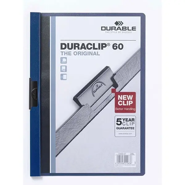 4x Durable Duraclip 60-Sheet A4 Document File Holder w/ Transparent Cover Blue