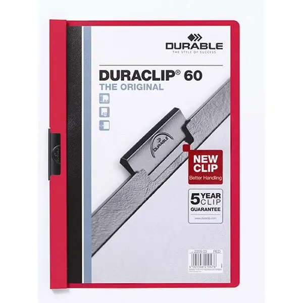 4x Durable Duraclip 60-Sheet A4 Document Folder Stationery Paper Organiser Red