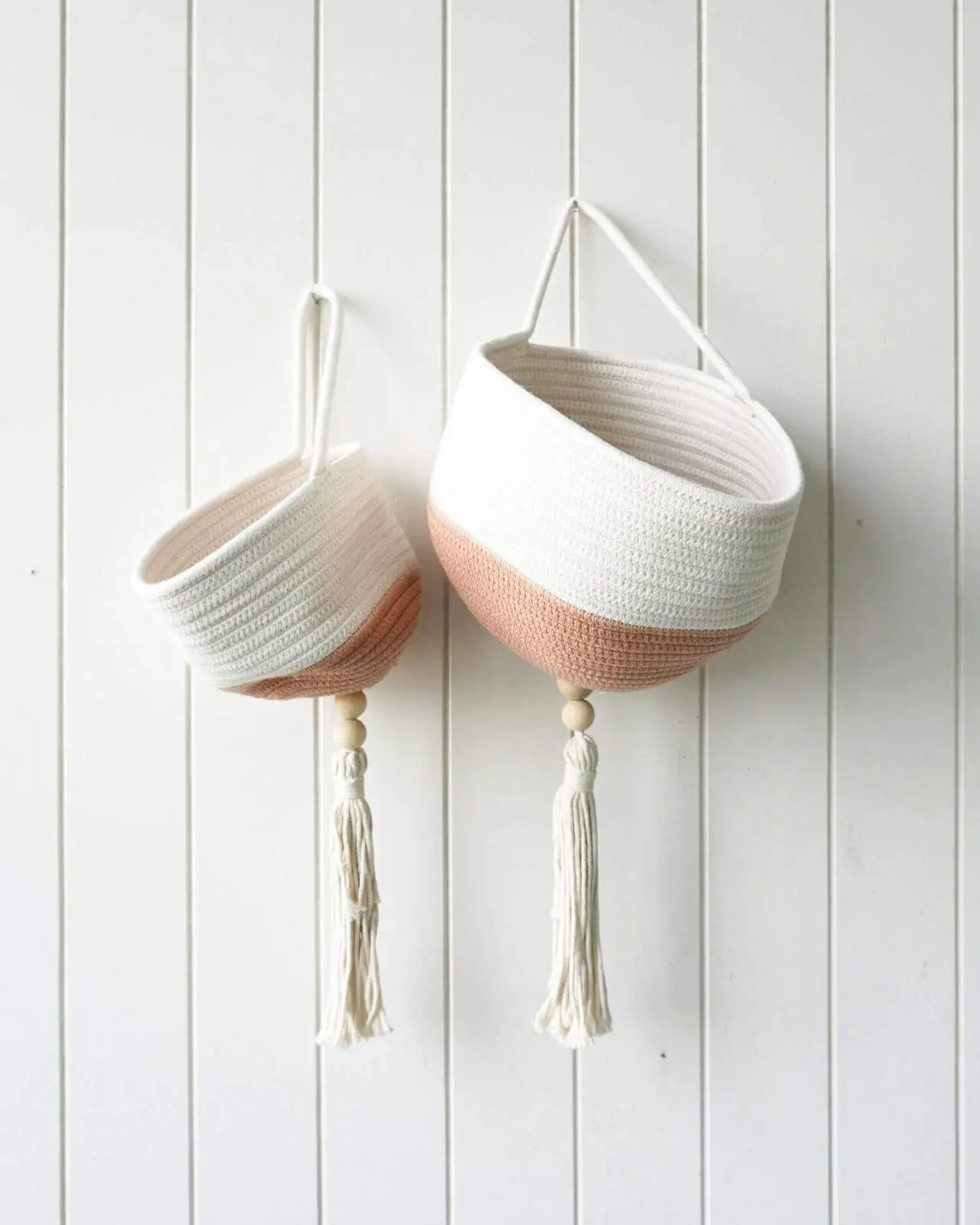 2pc Rayell Lana Hanging Planters Salmon/White Home Decor Large/Small 18/25cm