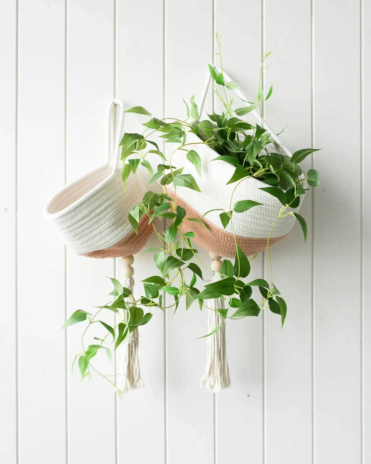 2pc Rayell Lana Hanging Planters Salmon/White Home Decor Large/Small 18/25cm