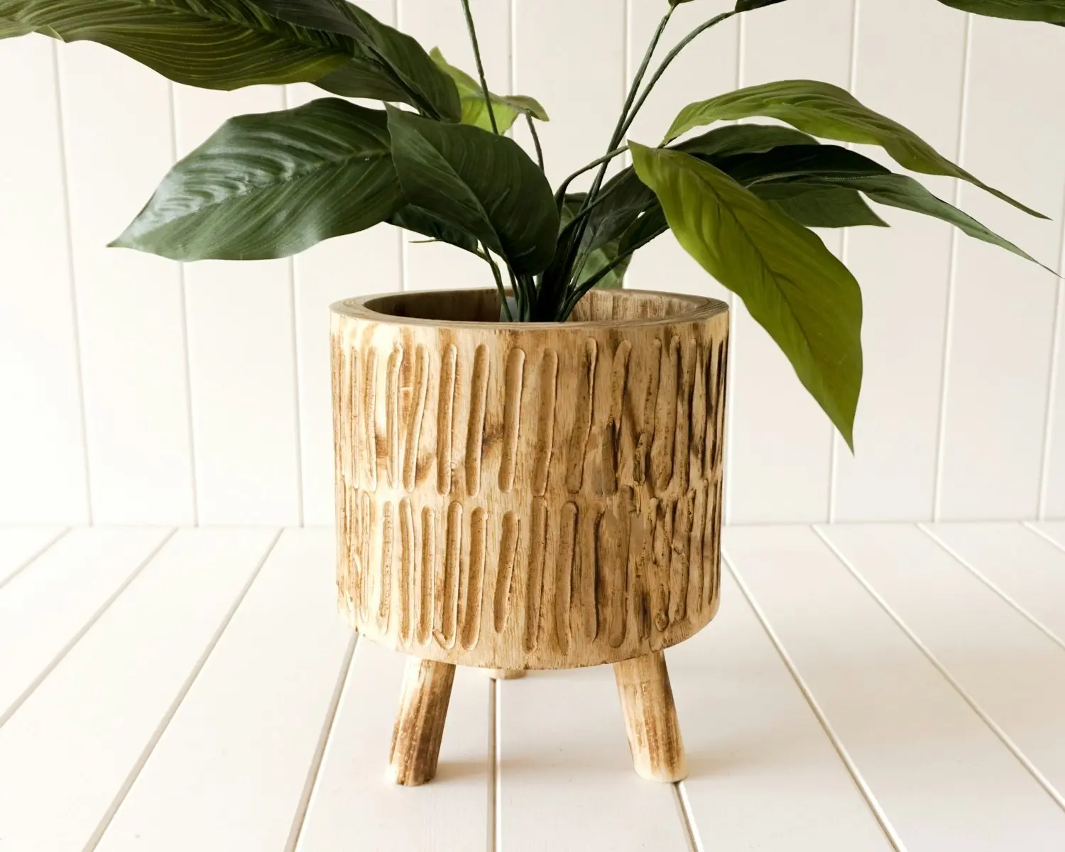 Rayell Timber Wood Round Flower Pot/Planter Tokoriki Natural Medium 22x25cm