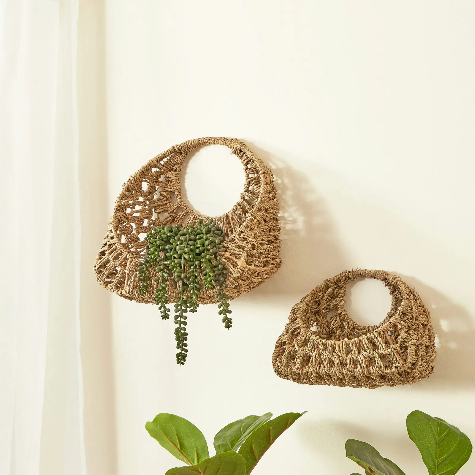 2pc Cooper & Co. Hart Wall Mounted Indoor Woven Fabric Plant Holder/Pot Set